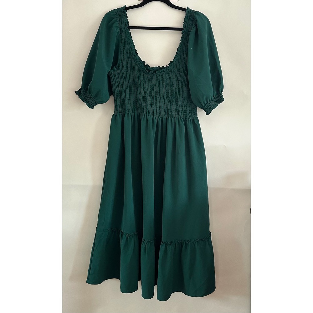 Hill House Home The Nap Dress Emerald Green Smocked Puff Sleeve Midi XL